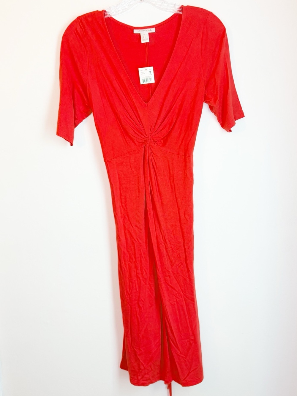 Motherhood Red Twist-Front Midi Maternity Dress